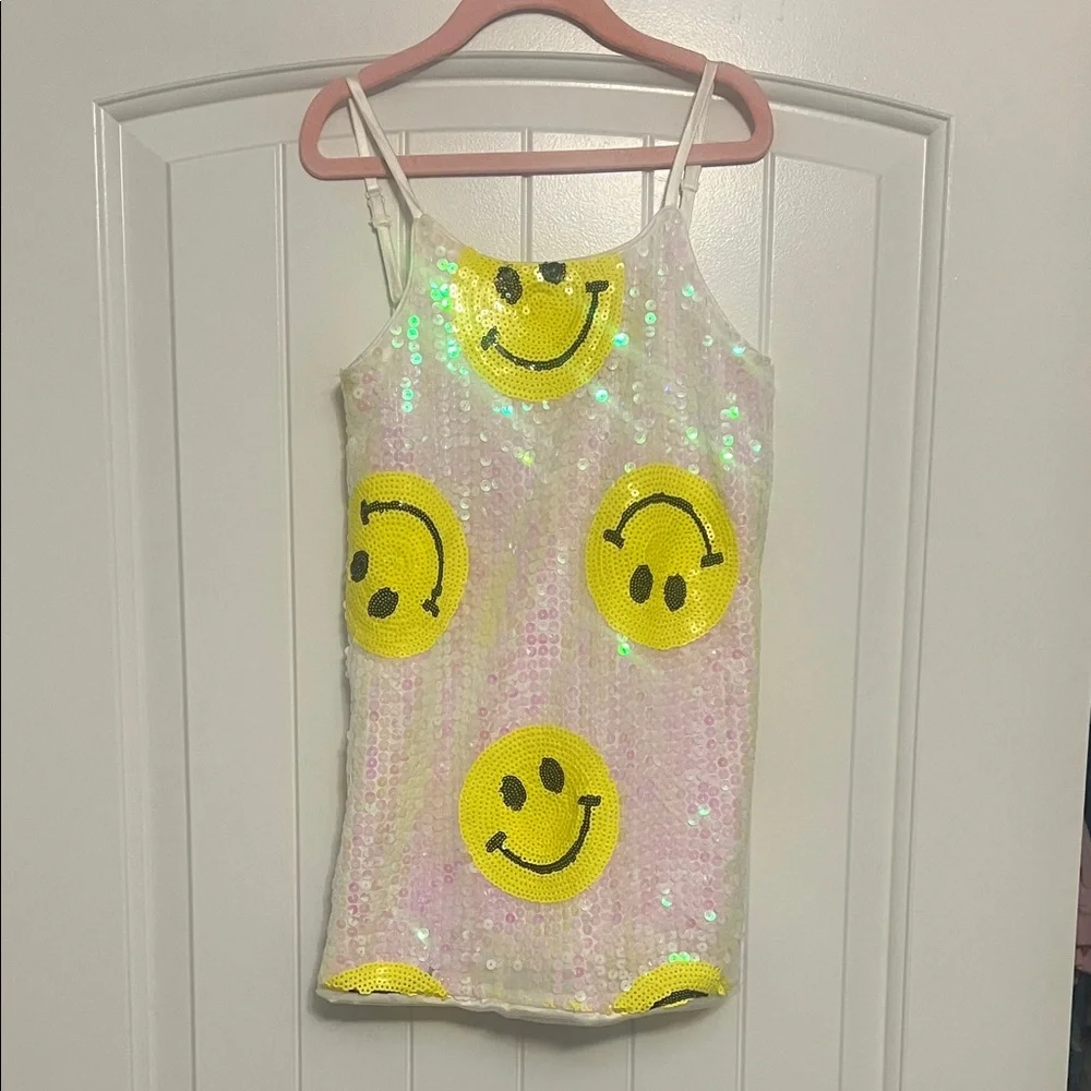 Lola + The Boys Sequin Smiley Dress - Yellow and White - Picture 1 of 4